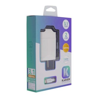 Cargador 220V Karsen Lightning 3.1A 2 USB + Cable Blanco
