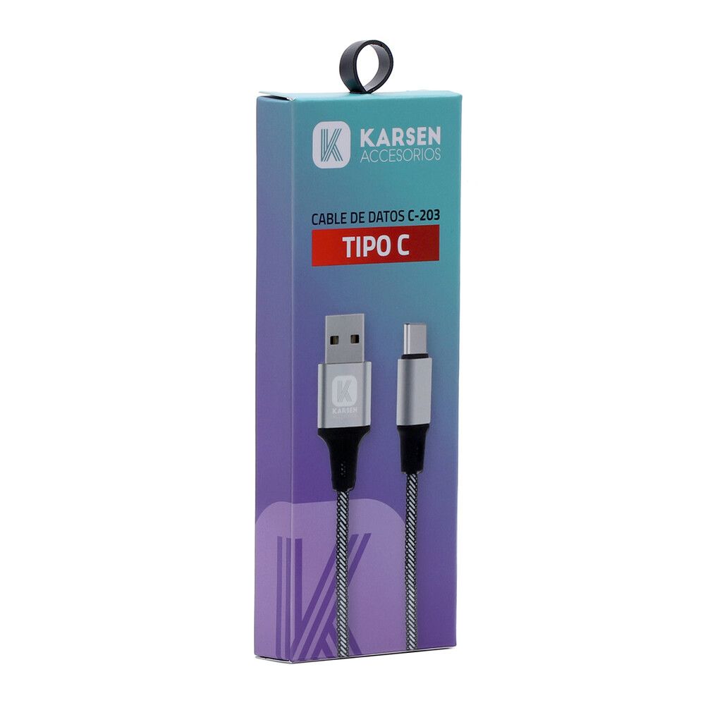 Cable datos Karsen C-203 1M Tipo C Plateado
