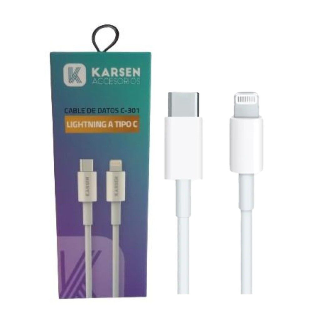 Cable datos Karsen C-301 1M Lightning a Tipo C Blanco