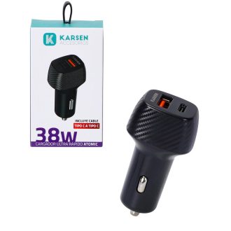 Cargador 12V Karsen Atomic Tipo C a Tipo C 38W