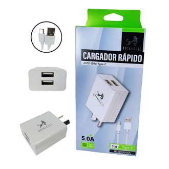 Cargador 220V Royalcell Tipo C 5A 2 USB + Cable