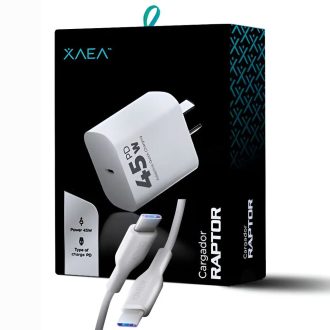 Cargador 220v Xaea Tipo C Raptor 45W Cabezal C + Cable Tipo C a Tipo C